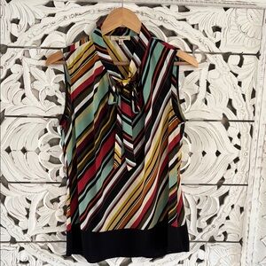 Multicolor Striped Sleeveless Top - Medium tie neck - Like New